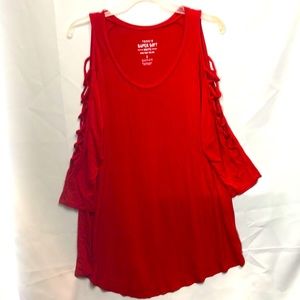 Torrid Super Soft Red Blouse with crisscross detail down sleeves, Size 1